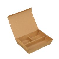 Boîte à emporter en papier kraft jetable, boîte à lunch divisée en 3-4 compartiments, récipient alimentaire biodégradable pour la restauration