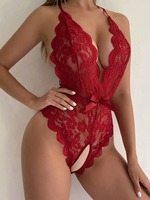 Lingerie sexy très vendue : Nuisette moulante en dentelle dos nu, transparente et à entrejambe ouvert pour femme