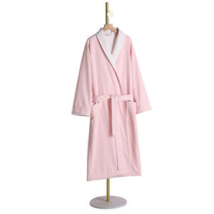 Peignoir en microfibre de satin double épaisseur Peignoir d'hôtel à motif solide Peignoir thermique longueur genou Robe de spa - Product Image 4
