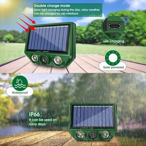 Repellente Portatile per Animali Selvatici a Ultrasuoni in ABS, Alimentato a Energia Solare + USB, Ecologico, per Roditori, Uccelli, Cervi, Impermeabile IP66 - Product Image 2
