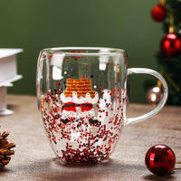 Mug en verre à double paroi de Noël, paillettes, motif renne, résistant à la chaleur, tasse à lait et à café, cadeau festif pour les fêtes