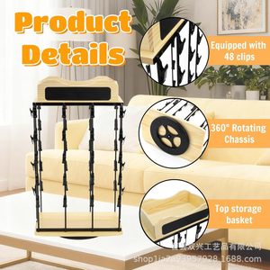 Wooden Rotating Snack Display Rack 10 Rows 48 Clips 2 Tiers <b>Desktop</b> Storage Organizer Multipurpose <b>Shelf</b> - Product Image 2