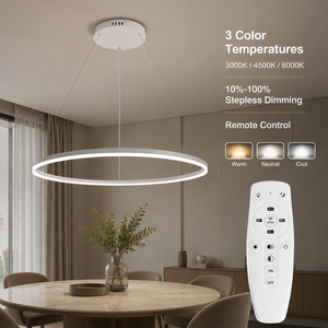Lustre moderne en métal avec anneau, LED à intensité variable, télécommande, trois couleurs, grande taille, pour salle à manger, salon, décoration intérieure - Product Image 3