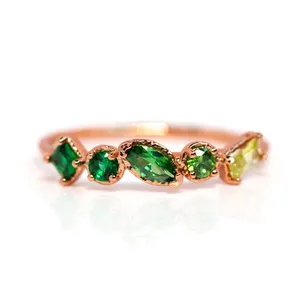 Milskye đầy màu sắc tháng Birthstone Emerald Vòng món quà sinh nhật phụ nữ Nhẫn cưới