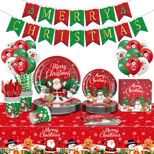 Lot de fournitures de fête de Noël personnalisées en gros : Assiettes, gobelets, <span class=keywords><strong>serviettes</strong></span>, ballons et décorations en forme de bonhomme de neige pour événements festifs - Product Image 1