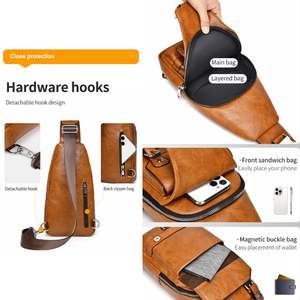 New Fashion Herren Minimalist Vintage Schulter tasche Reiß verschluss-Faltbare PU-Leder Umhängetasche Brusttasche für den Pendel verkehr oder Geschenk für Männer - Product Image 3