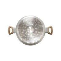 Ensemble de casseroles en aluminium antiadhésif blanc de qualité supérieure avec poignée en bois, double fond, 17 pièces, pour cuisine minimaliste à domicile