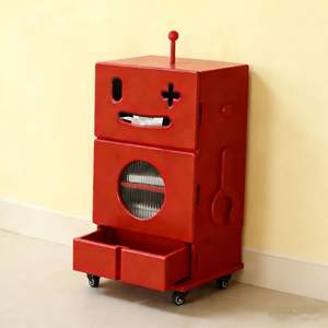 Armoire de rangement design robot rouge multifonctionnelle pour chambre d'enfant avec roulettes et tiroirs - Product Image 3