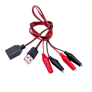 USB Female Connector to Alligator Test Clips Clamp to USB Male Connector Power Supply Adapter Wire 60cm Cable Red and Black