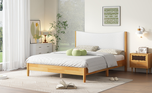 Queen Size Modern Convertible <b>Platform</b> <b>Bed</b> with Diamond Crystal <b>Frame</b> Boucle Upholstered Headboard Support Feet Beech White - Product Image 2