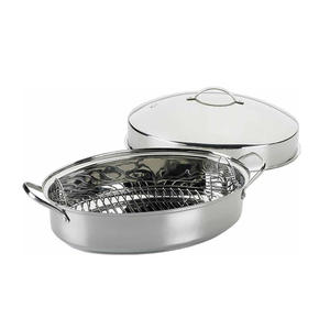 Sartén ovalada de acero inoxidable para asar, 18 pulgadas, cubierta de cúpula alta, con tapa y estante de alambre, pulido de espejo para cocina turca - Product Image 2