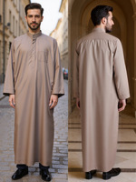 Thobe pour homme à col montant, robe longue à manches longues, vêtement islamique traditionnel avec poche pour un usage quotidien et formel
