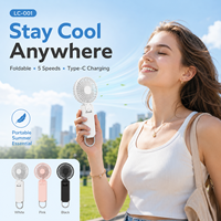 Ventilateur pliable portatif, moteur DC rechargeable 2400mAh, 5 niveaux de vitesse, faible bruit, longue autonomie pour les voyages et les activités de plein air