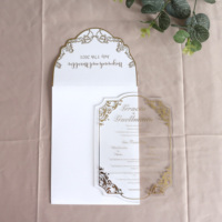 Cartes d'invitation en acrylique transparent avec impression dorée et cartes d'invitation en acrylique transparent avec enveloppes verticales