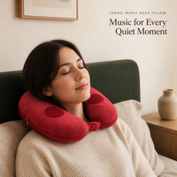 Oreiller musical de voyage avec haut-parleur pour avion, train, sieste, coussin de soutien cervical en forme de U, velours super doux et cristallin