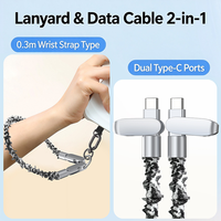 Kabel Pengisi Daya Lanyard Bunga Rajut Plush Grosir, Kabel Data Cepat 60W PD Tipe-C Paduan Seng Logo OEM untuk Ponsel Laptop