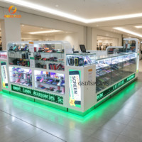 Mostrador Modular Minimalista Moderno para Exhibición de Teléfonos Móviles con Estación de Reparación, Iluminación LED y Kiosco de Exhibición Tipo Isla