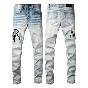 <span class=keywords><strong>Jeans</strong></span> da <span class=keywords><strong>Uomo</strong></span> Amiris Stile Retrò Europeo-Americano, Elasticizzati, Slim Fit, <span class=keywords><strong>con</strong></span> Strappi e Toppe, Vita Media, in Denim per l'Autunno - Product Image 1