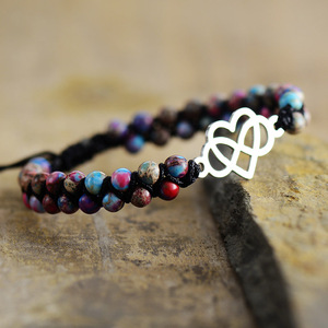 Imperial Stone Jewelry Heart Shaped Double Layer Woven <b>Bracelet</b> <b>Adjustable</b> For Gift Purple Flower Design - Product Image 2