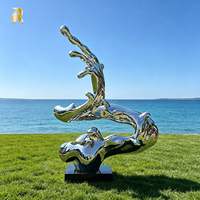 Sculpture d'onde en acier inoxydable de grande taille RELONG, design poli, statue d'art métallique moderne personnalisée pour l'aménagement paysager public extérieur