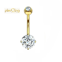 Piercing histoires 14K 18K or massif rond CZ pierres ventre bas anneau nombril cloche bouton anneaux Piercing bijoux