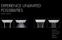 Ensemble de douche de luxe 5 fonctions en or brossé avec mitigeur thermostatique, grand débit, grand format 480x590mm, jet pluie, jet brume et jets latéraux