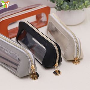 Sac à crayons transparent imperméable, étui à stylos multifonctionnel en PU avec fermeture éclair, sac de papeterie de voyage, sac de rangement pour cosmétiques - Product Image 5