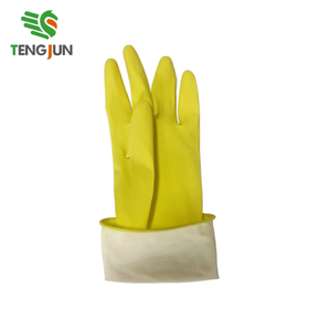 <span class=keywords><strong>Gants</strong></span> de ménage jaunes imperméables réutilisables en latex avec doublure floquée pour le nettoyage de la cuisine et les travaux ménagers - Product Image 3