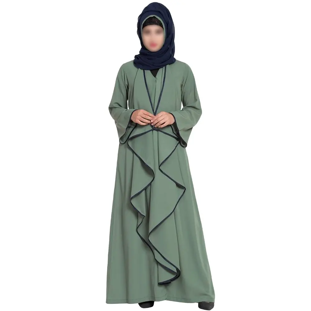 Wholesale High Quality Green Plain Full Umbrella Abaya Hijab Clothes Muslim Women Long Sleeve Prayer Maxi Dress