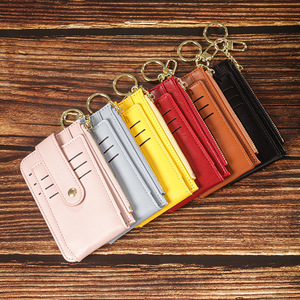 Korean Style Mini PU Card <b>Holder</b> With Keychain For Women Coin Purse Ultra Thin Solid Color <b>Wallet</b> For Credit Card Everyday Use - Product Image 1