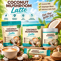 Poudre de boisson instantanée au latte aux champignons saveur noix de coco, mélange de champignons Lion's Mane et Reishi, formule adaptogène, en vrac, personnalisable OEM ODM