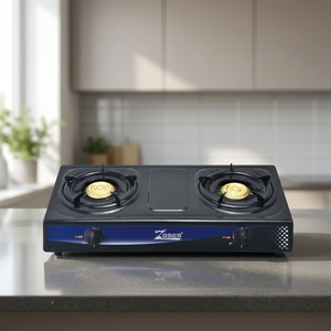 Estufa de gas ZGBES de 2 quemadores, superficie de acero negro, encendido piezoeléctrico, llama azul, para uso doméstico en la cocina. - Product Image 3