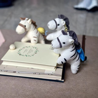 Porte-clés pendentif en peluche personnalisable en coton PP, motif zèbre et cheval, avec ficelle à tirer, petit jouet amusant