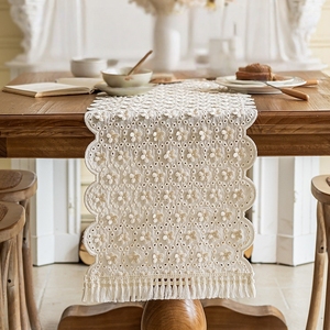 Nappes <span class=keywords><strong>de</strong></span> <span class=keywords><strong>table</strong></span> en coton tissé <span class=keywords><strong>de</strong></span> 13 x 106 pouces, <span class=keywords><strong>dentelle</strong></span> crochetée bohème, chemins <span class=keywords><strong>de</strong></span> <span class=keywords><strong>table</strong></span> avec pompons pour <span class=keywords><strong>table</strong></span> à manger à domicile - Product Image 5