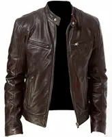 Autumn Wholesale Fashion Biker Distressed Genuine Lambskin Lapel Zipper Leather Jacket For Man
