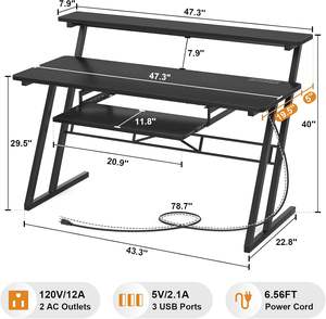 Escritorio para <span class=keywords><strong>Estudio</strong></span> <span class=keywords><strong>de</strong></span> Música Estación <span class=keywords><strong>de</strong></span> Trabajo para Producción Musical con Tomas <span class=keywords><strong>de</strong></span> Corriente Luces LED RGB <span class=keywords><strong>Mesa</strong></span> <span class=keywords><strong>de</strong></span> Grabación para Productor Musical en Casa - Product Image 3