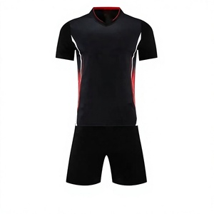Conjunto de Camiseta de Fútbol con Cuello en V Negra para Hombre, Manga Corta, Absorbe la Humedad, 100% Poliéster, Cintura Elástica, Ropa Deportiva de Verano para Adultos - Product Image 1