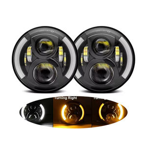 80W Amber Angel Eyes 7 pouces phare H4 Salut feux de croisement feux de jour nouveau pour <span class=keywords><strong>Lada</strong></span> <span class=keywords><strong>Niva</strong></span> Uaz Moto Jeep <span class=keywords><strong>accessoires</strong></span> de voiture - Product Image 1