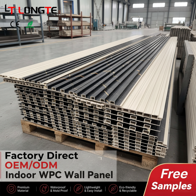 Laminated PVC Film WPC Indoor Wall Panel Interior Decorative Cladding Waterproof Fluted Slatted Wood Composite Board