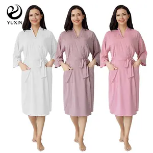 Jubah Rayon bersalin kustom jubah polos wanita gaun malam Rayon 100% jubah mandi katun