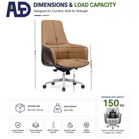 Chaise de bureau exécutive ergonomique à dossier mi-haut en cuir, chaise de bureau pivotante de luxe avec accents en bois, réglable en hauteur, pour patron