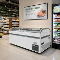 Congélateur d'îlot de supermarché à grande capacité avec double vitre incurvée, dégivrage manuel et automatique, congélateur profond à brancher pour viande et crème glacée