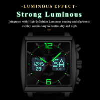 Montre pour homme Poedagar E109, double affichage, chronographe multifonctionnel, quartz, bracelet en silicone, alarme, lumineuse, étanche