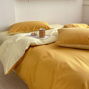 Comodo <span class=keywords><strong>copripiumino</strong></span> reversibile semplice Set 100% lino in cotone lavato Super morbido lenzuolo 4 pezzi Set biancheria da letto singola Queen - Product Image 4