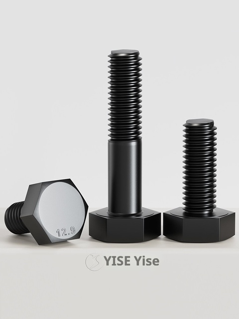 12.9 Grade High-Strength External Hexagon Bolts Extended Studs Full-Threaded M6 M8 M10 M12 M16 Black Oxidation DIN933 ASME