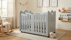 Cuna Moderna Europea de Madera de Abeto, Color Gris Claro, Estilo Escandinavo, Base Ajustable de 3 Niveles para Cuarto de Bebé - Product Image 6