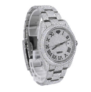 Montre pour homme <span class=keywords><strong>ROLX</strong></span> Silver, cadran romain, entièrement sertie de diamants Moissanite, mouvement automatique 22 carats, fabrication artisanale - Product Image 2