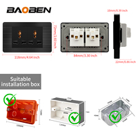 BAOBEN - Prise murale thaïlandaise en acier inoxydable noir avec ports USB et USB-C pour ordinateur