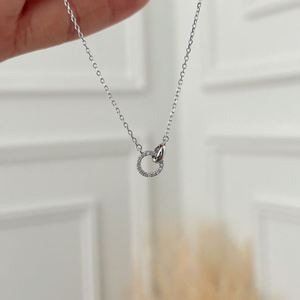 Dylam Fashion Fine Jewelry 925 Silver Link Chain <b>D</b> VVS1 Moissanite Stone Interlock Double Circle Pendant <b>Necklace</b> Jewellery - Product Image 4