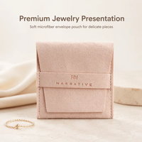 Coffret et Sac d'Emballage Bijoux Personnalisé avec Logo, Pochette Enveloppe en Faux Daim avec Coussinets, Sac de Conditionnement Bijoux en Microfibre avec Rabat